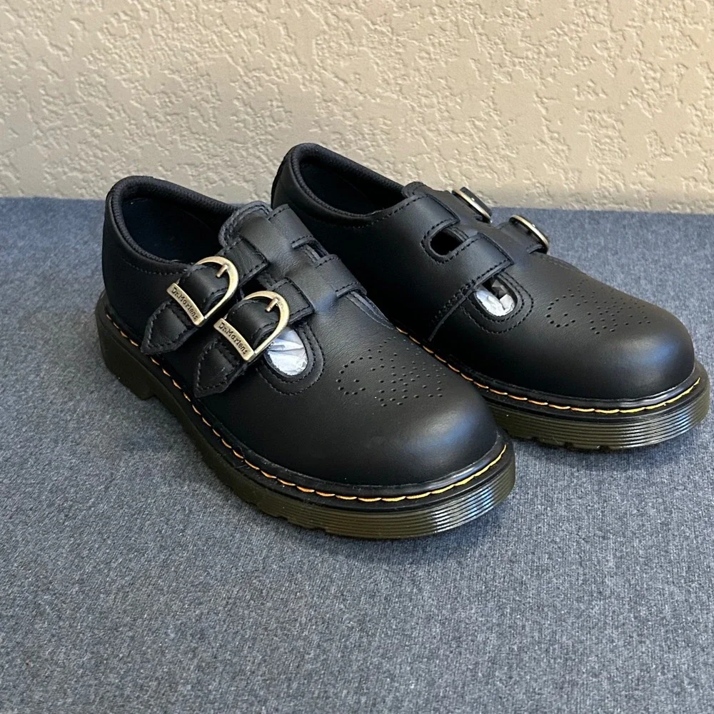 Dr Martens 8065 J Kids US 2 Black Softy T Leather Mary Jane Shoes NIB